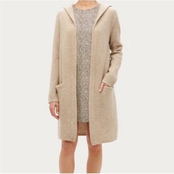 Jenni Kayne EUC Oatmeal Hooded Waffle Cardigan Wool Cashmere Women's Small - Picture 2 of 10